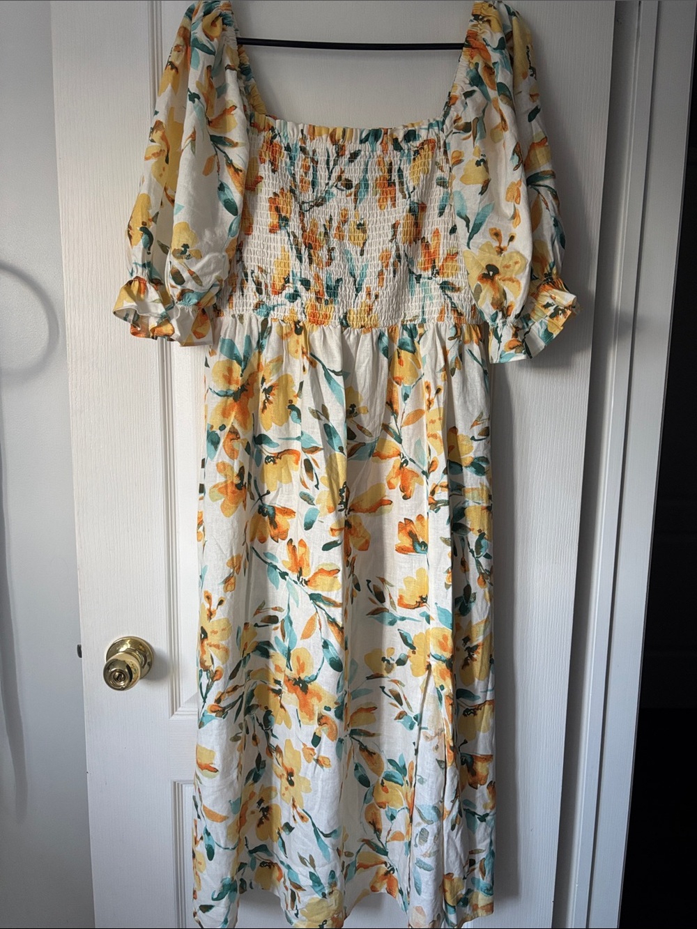 GAP Floral Yellow Puff Sleeve Midi Dress